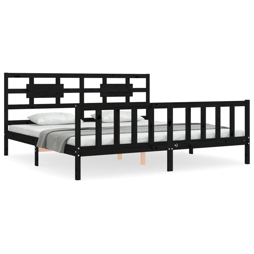 vidaXL Estructura de cama con cabecero madera maciza negro 200x200 cm