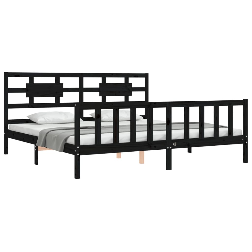 vidaXL Estructura de cama con cabecero madera maciza negro 200x200 cm