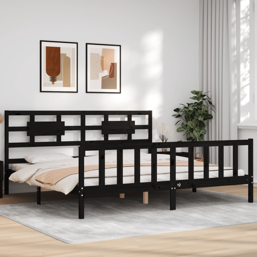 vidaXL Estructura de cama con cabecero madera maciza negro 200x200 cm