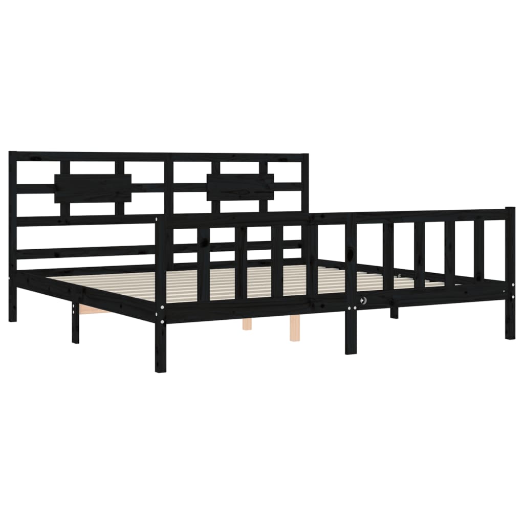 vidaXL Estructura de cama con cabecero madera maciza negro 200x200 cm