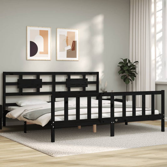 vidaXL Estructura de cama con cabecero madera maciza negro 200x200 cm