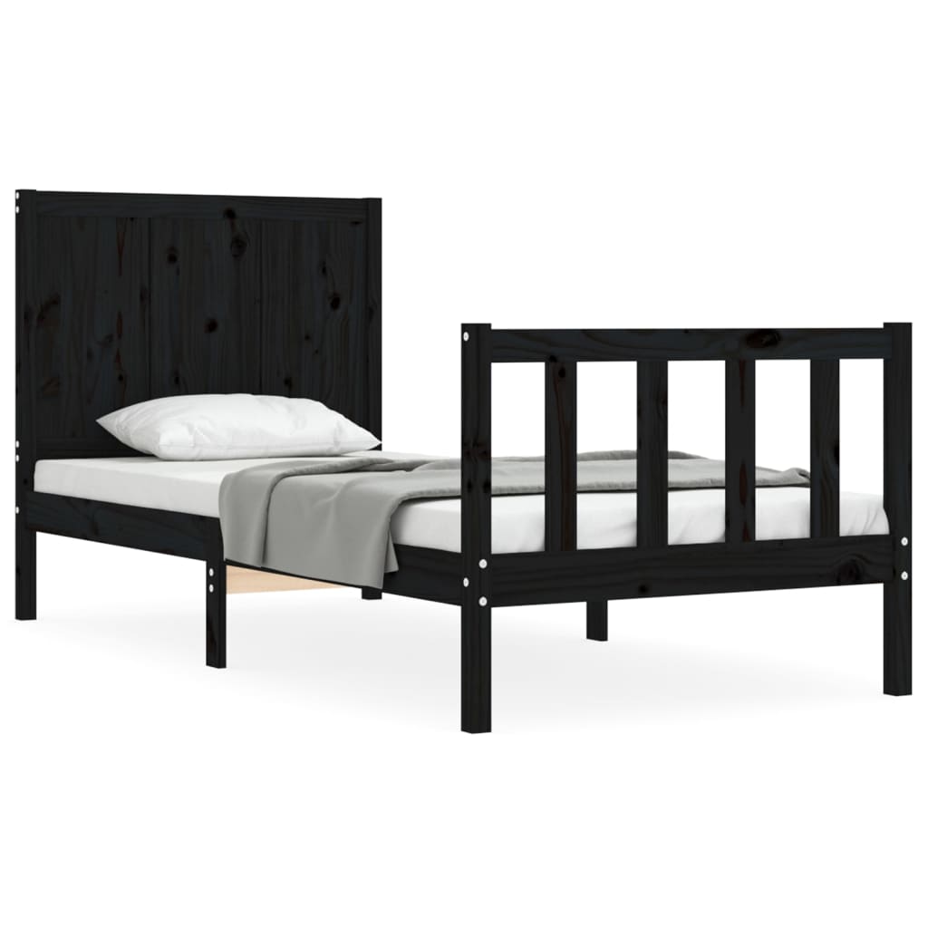 vidaXL Estructura de cama individual con cabecero madera maciza negro