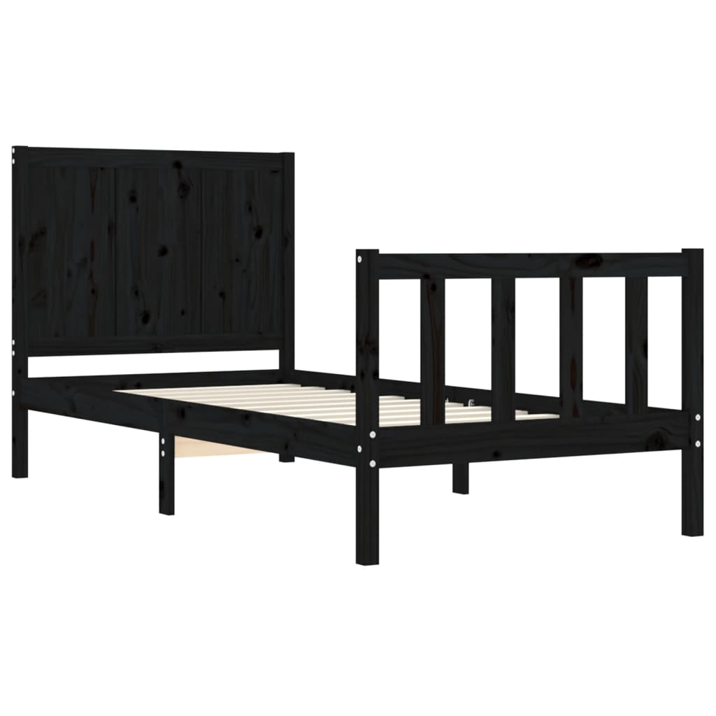 vidaXL Estructura de cama individual con cabecero madera maciza negro