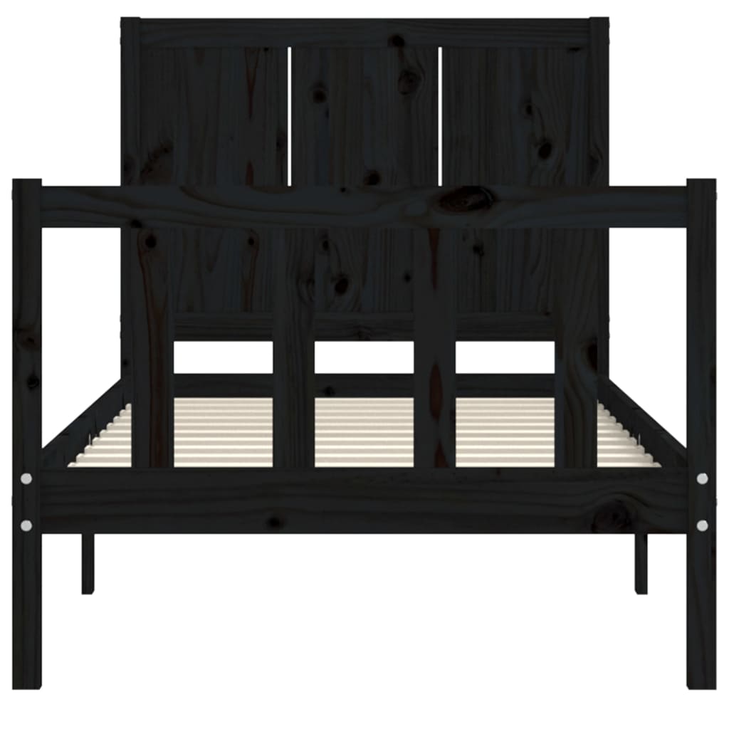 vidaXL Estructura de cama individual con cabecero madera maciza negro