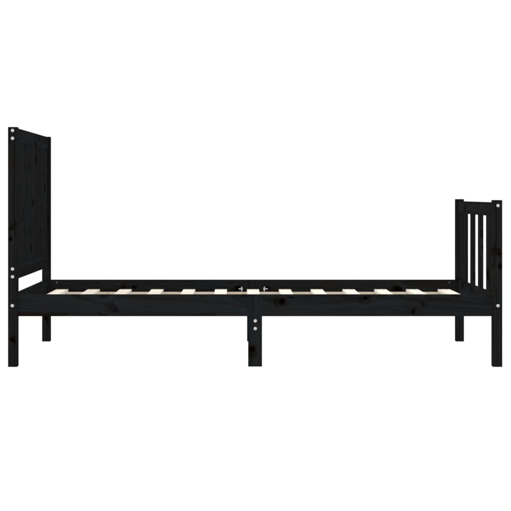 vidaXL Estructura de cama individual con cabecero madera maciza negro