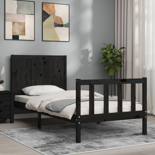 vidaXL Estructura de cama individual con cabecero madera maciza negro