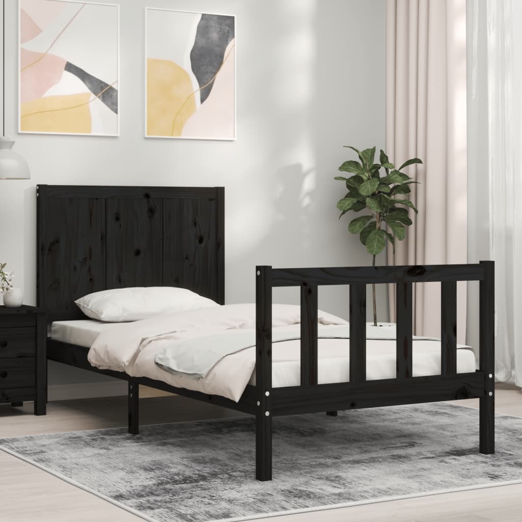 vidaXL Estructura de cama con cabecero madera maciza negro