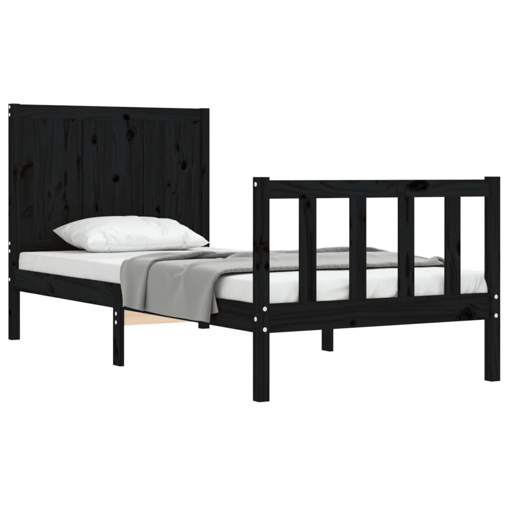 vidaXL Estructura de cama con cabecero madera maciza negro