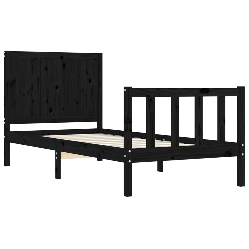 vidaXL Estructura de cama con cabecero madera maciza negro 90x200 cm