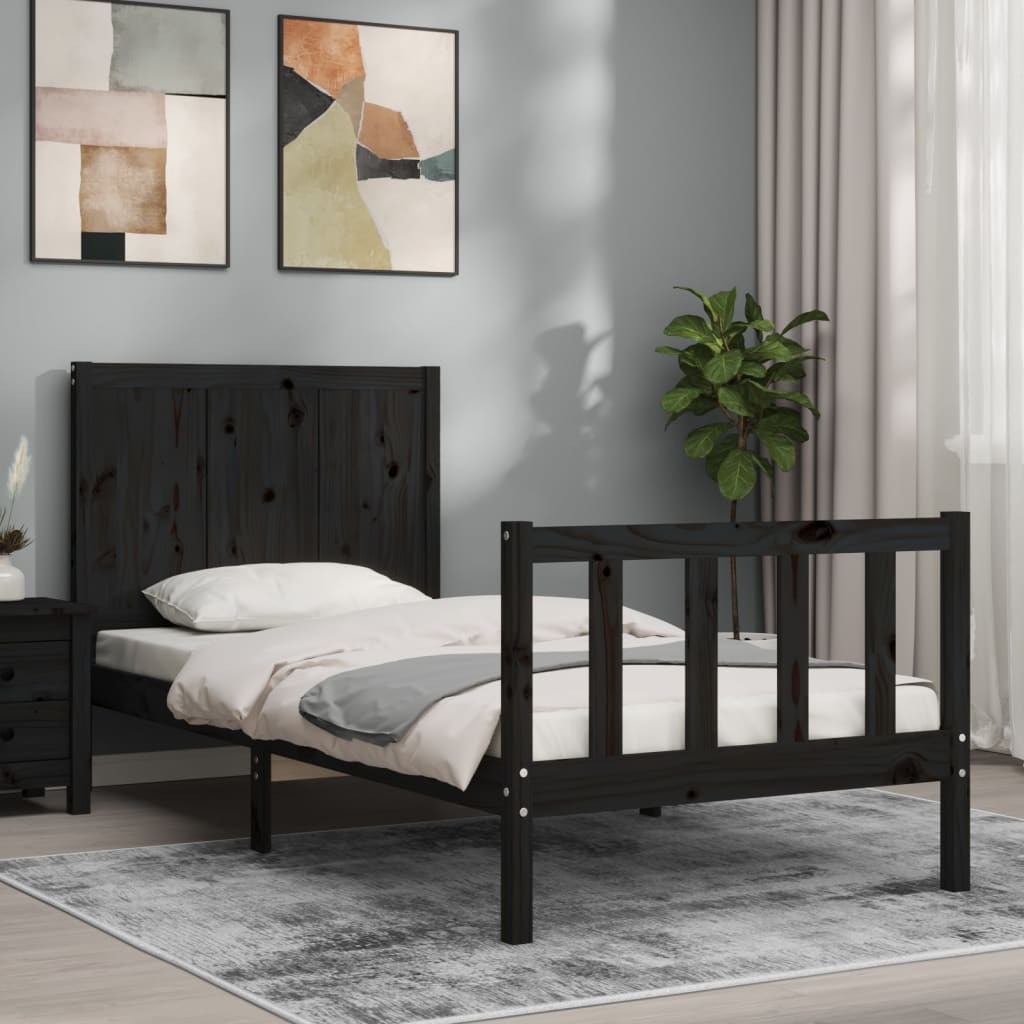 vidaXL Estructura de cama con cabecero madera maciza negro 90x200 cm