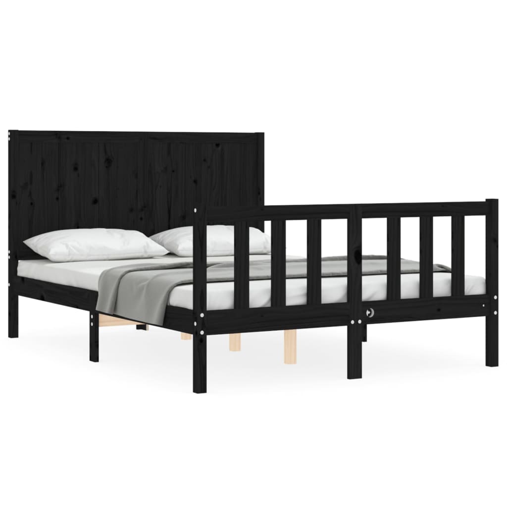 vidaXL Estructura de cama con cabecero madera maciza negro 120x200 cm