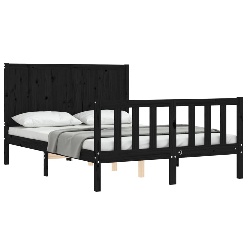 vidaXL Estructura de cama con cabecero madera maciza negro 120x200 cm