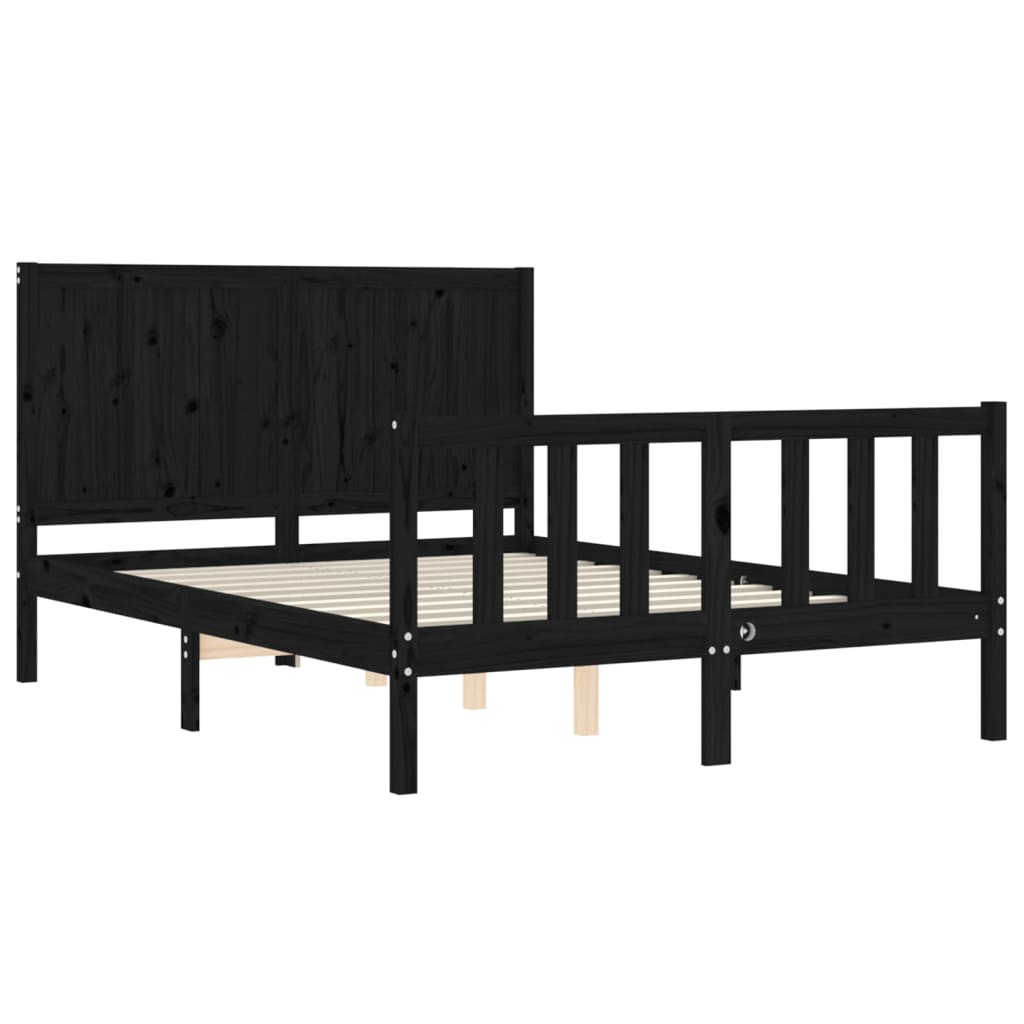 vidaXL Estructura de cama con cabecero madera maciza negro 120x200 cm