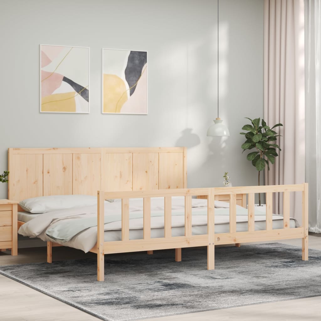 vidaXL Estructura de cama de matrimonio con cabecero madera maciza