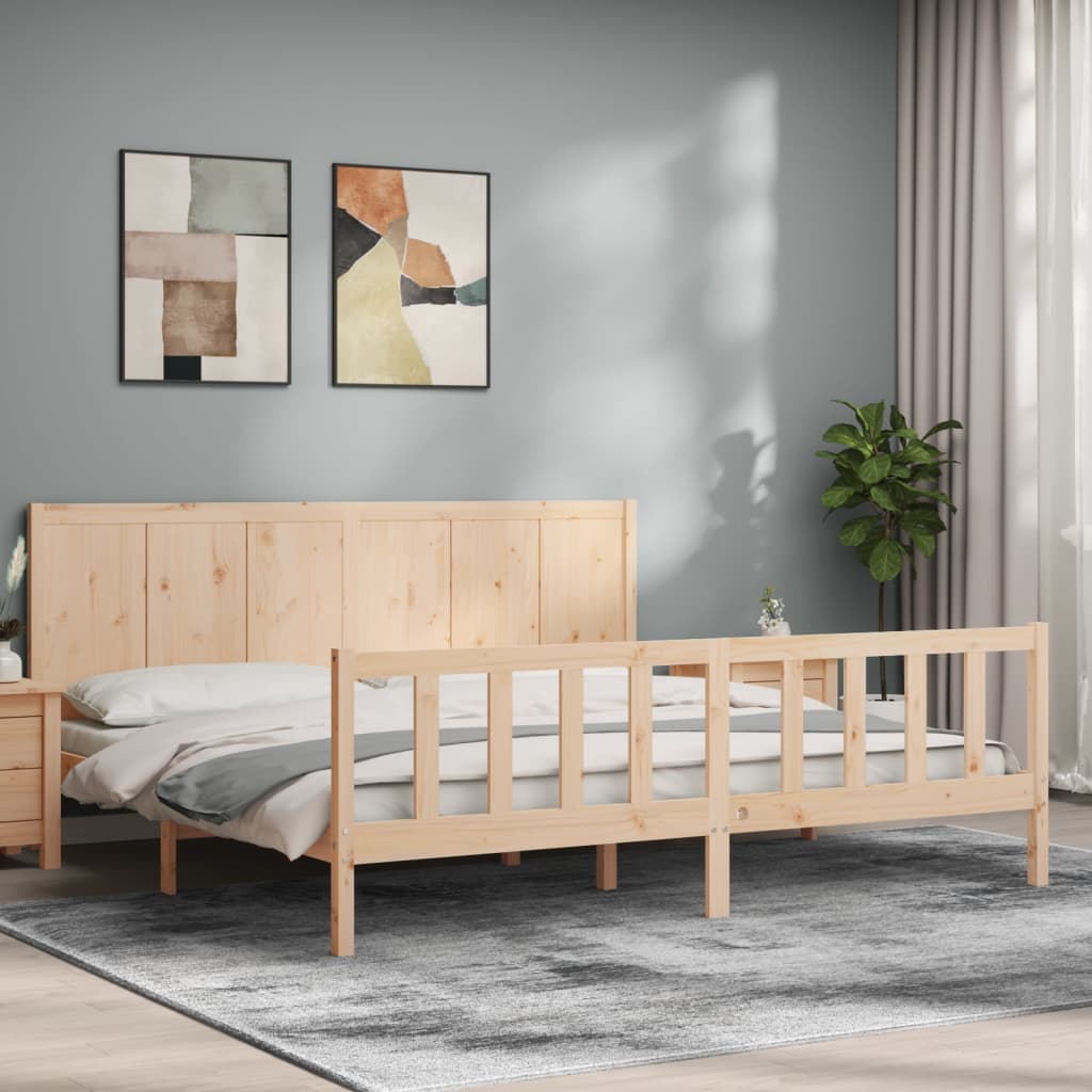 vidaXL Estructura de cama de matrimonio con cabecero madera maciza