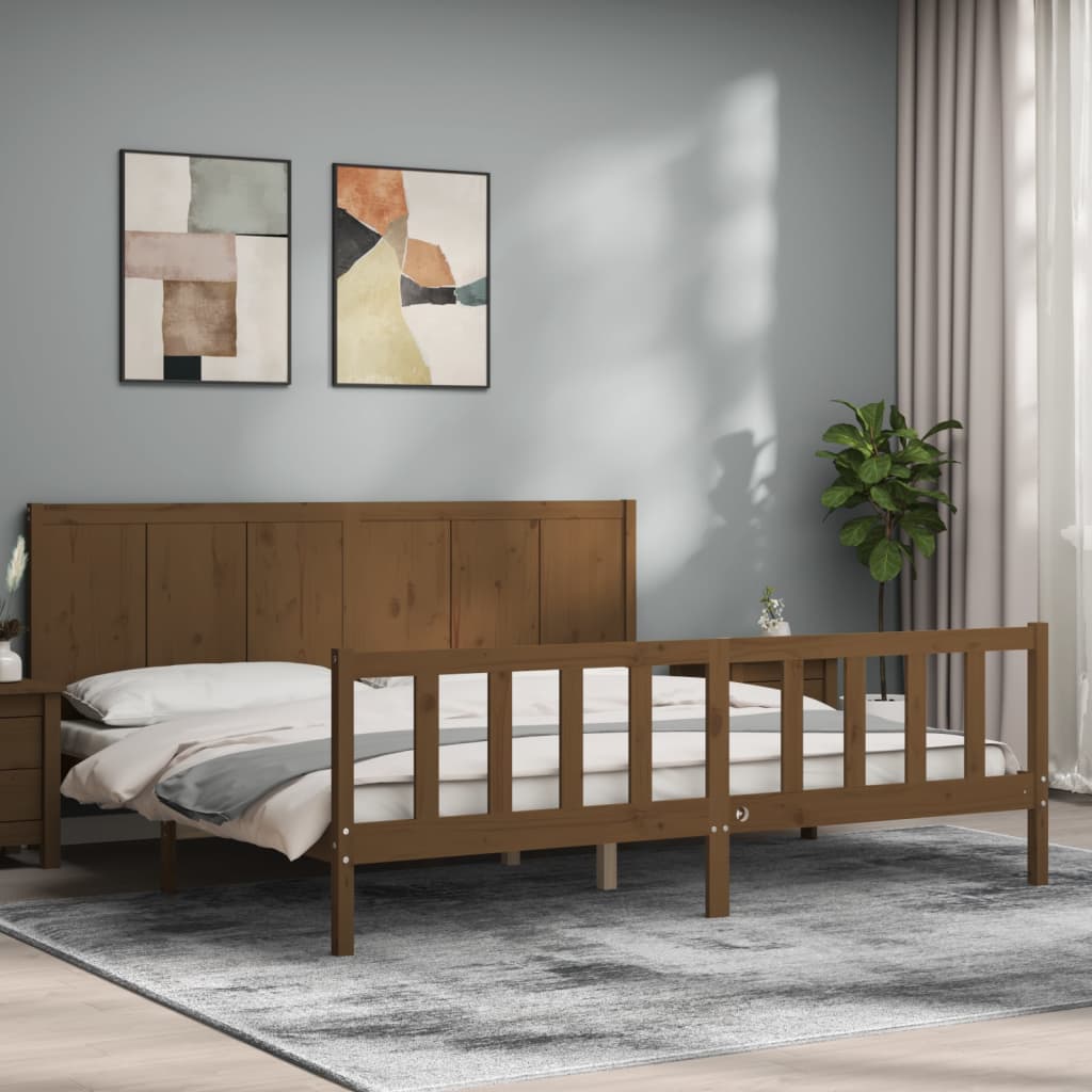 vidaXL Estructura cama y cabecero madera maciza marrón miel 200x200 cm