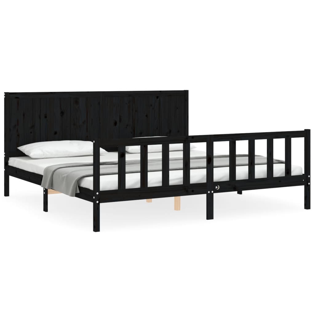 vidaXL Estructura de cama con cabecero madera maciza negro 200x200 cm