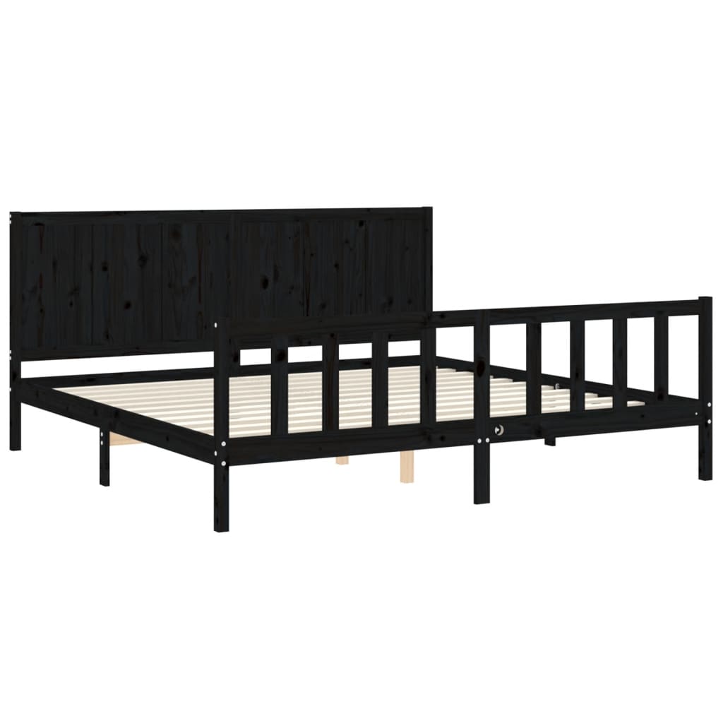 vidaXL Estructura de cama con cabecero madera maciza negro 200x200 cm