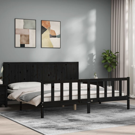 vidaXL Estructura de cama con cabecero madera maciza negro 200x200 cm