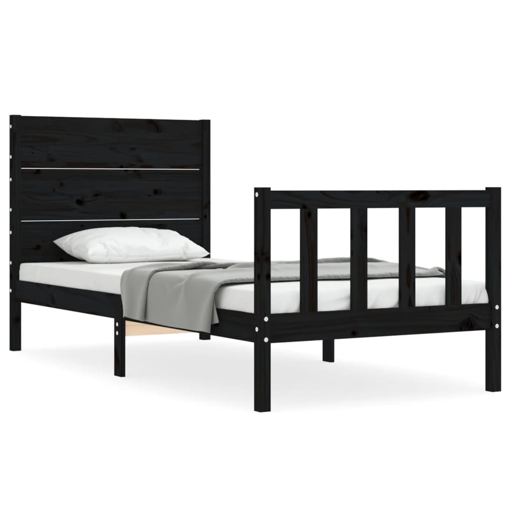 vidaXL Estructura de cama individual con cabecero madera maciza negro