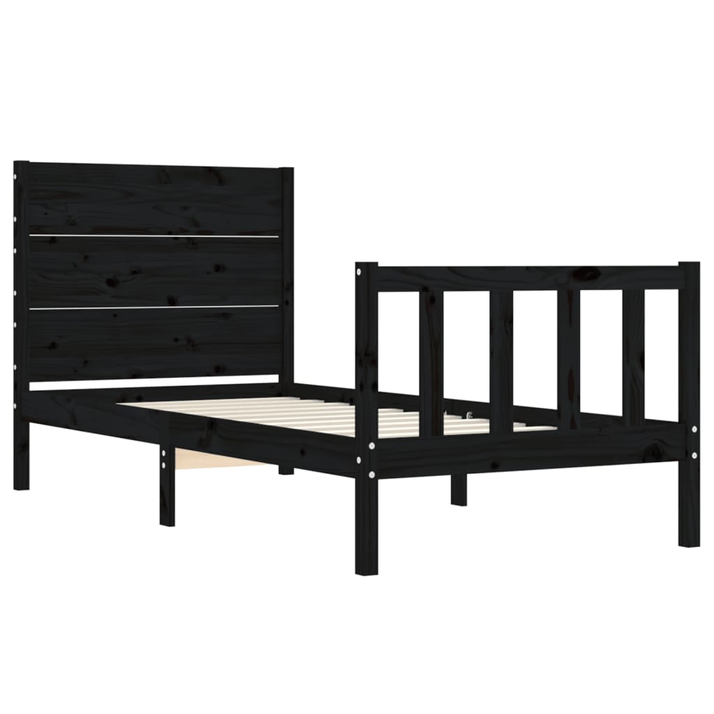 vidaXL Estructura de cama individual con cabecero madera maciza negro