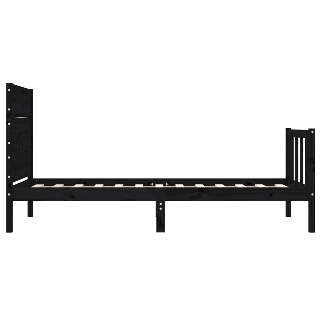 vidaXL Estructura de cama individual con cabecero madera maciza negro