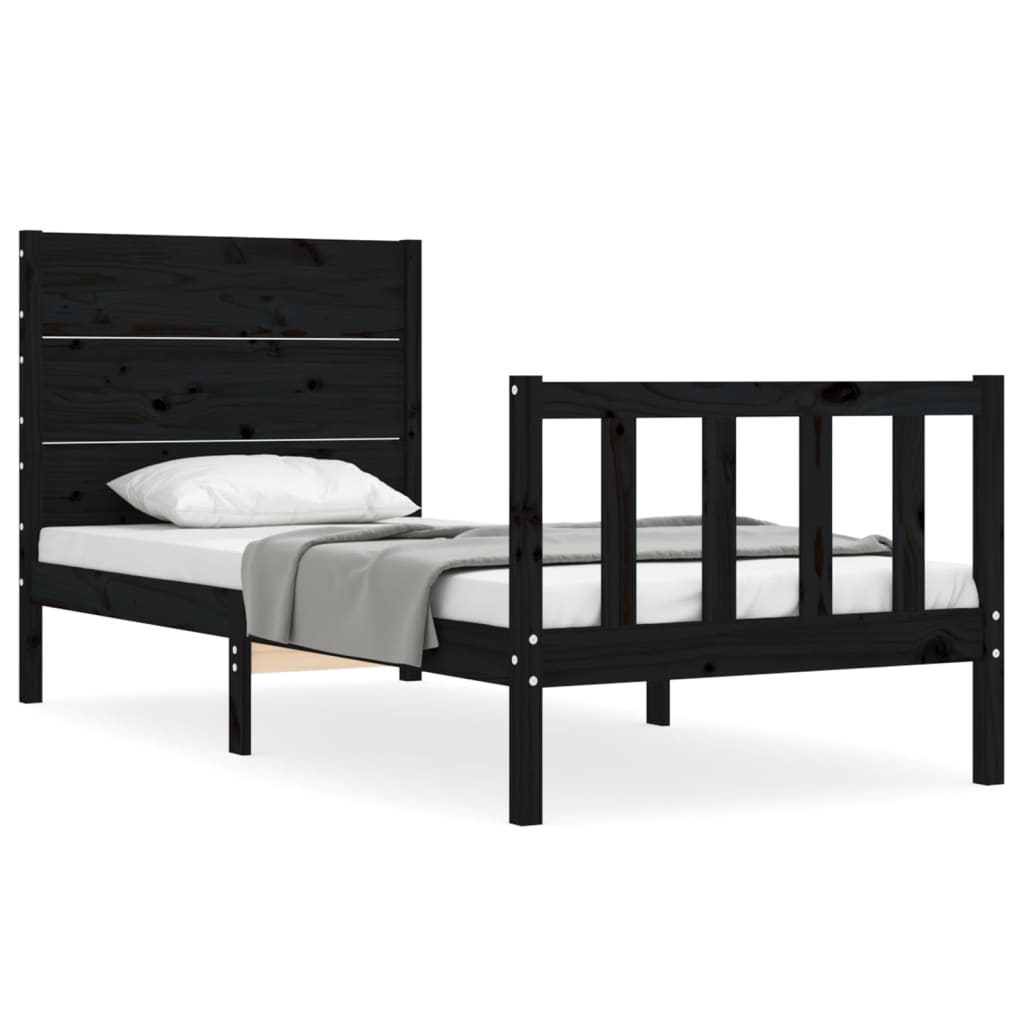 vidaXL Estructura de cama con cabecero madera maciza negro