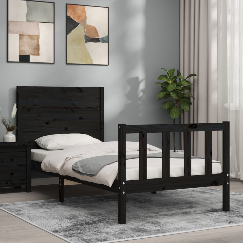 vidaXL Estructura de cama con cabecero madera maciza negro