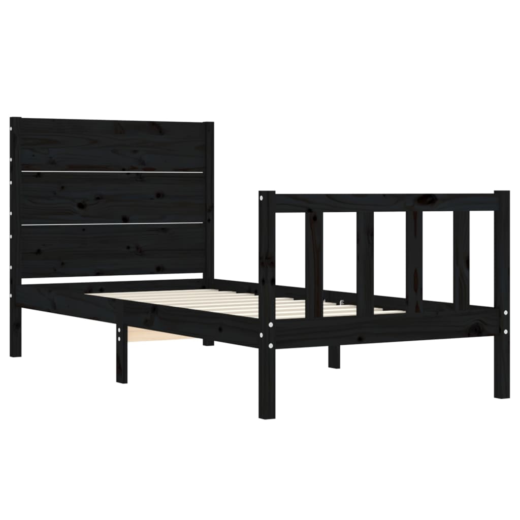 vidaXL Estructura de cama con cabecero madera maciza negro