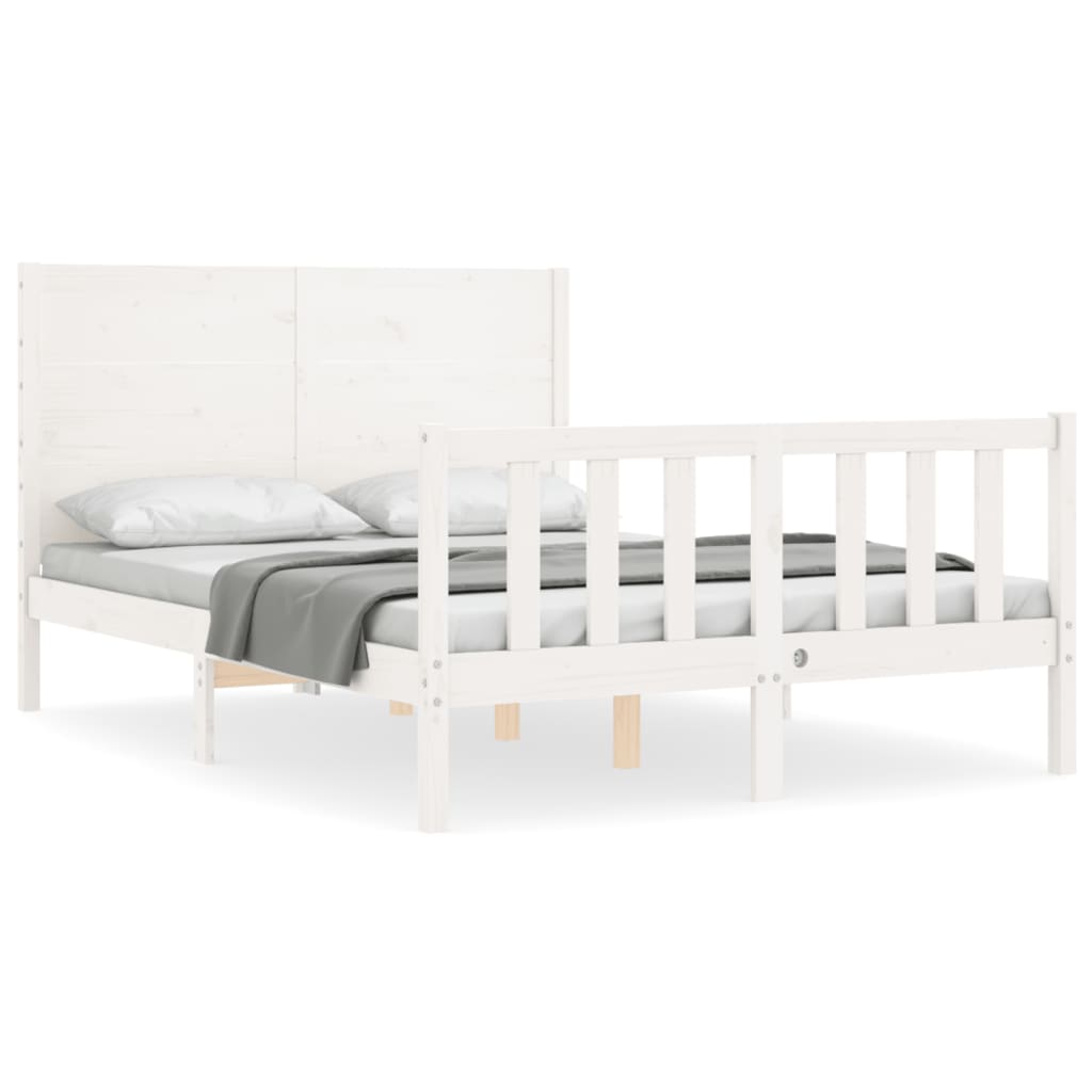 vidaXL Estructura cama de matrimonio con cabecero madera maciza blanco