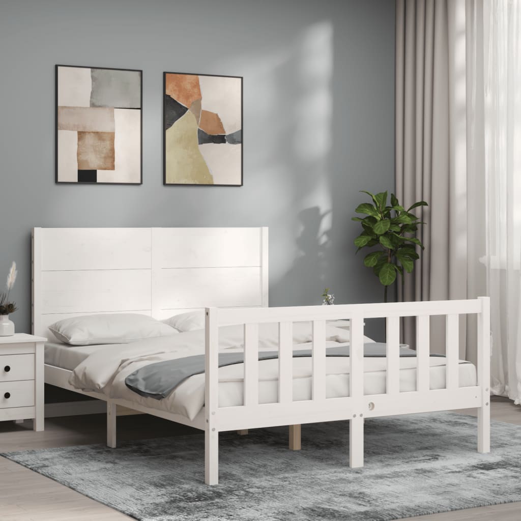 vidaXL Estructura cama de matrimonio con cabecero madera maciza blanco