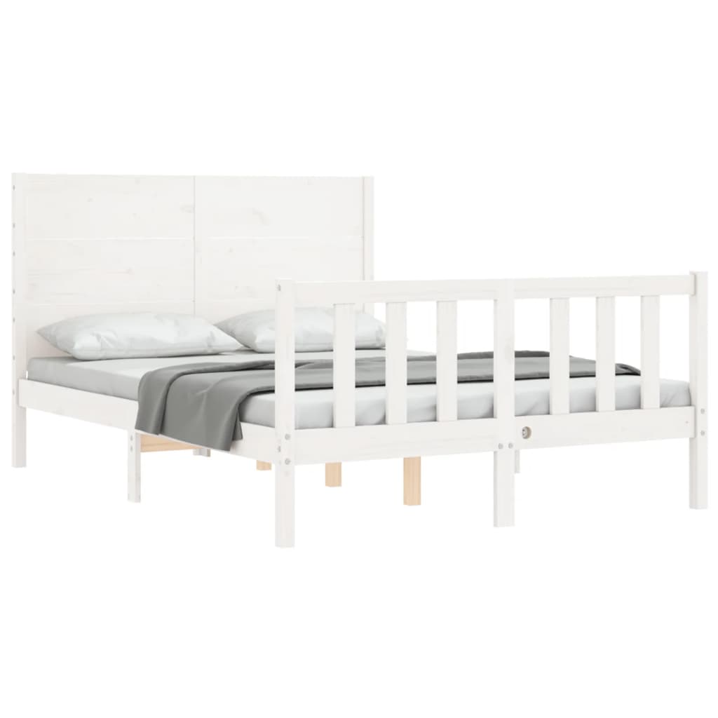 vidaXL Estructura cama de matrimonio con cabecero madera maciza blanco