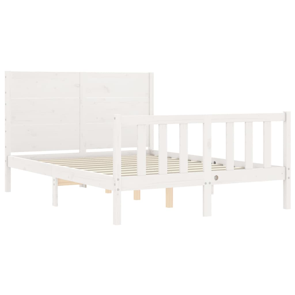 vidaXL Estructura cama de matrimonio con cabecero madera maciza blanco