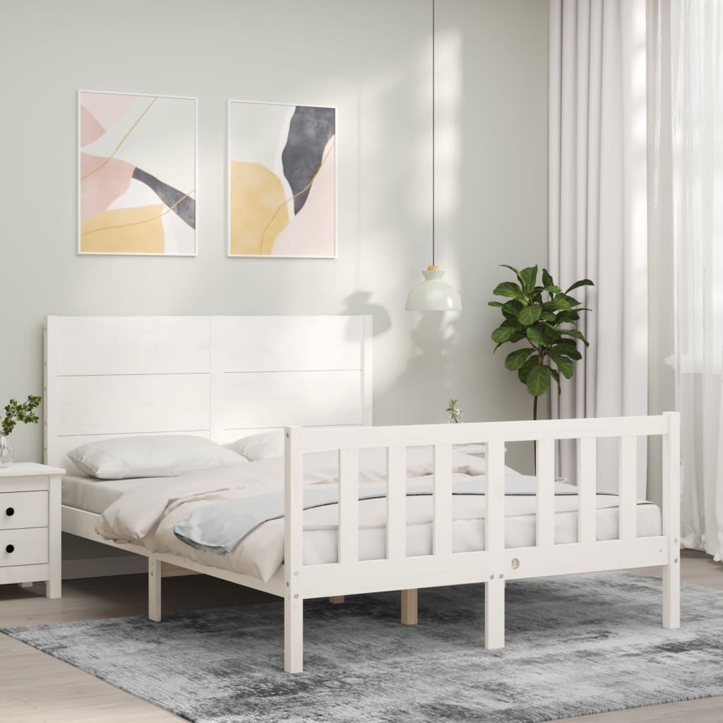 vidaXL Estructura cama de matrimonio con cabecero madera maciza blanco