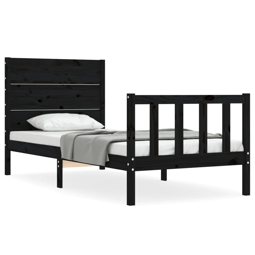 vidaXL Estructura de cama con cabecero madera maciza negro 90x200 cm