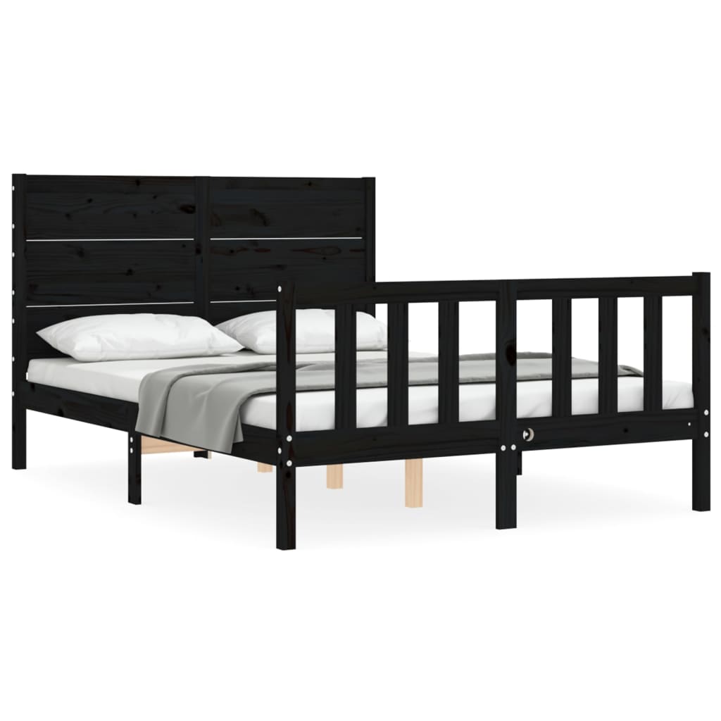 vidaXL Estructura de cama con cabecero madera maciza negro 120x200 cm