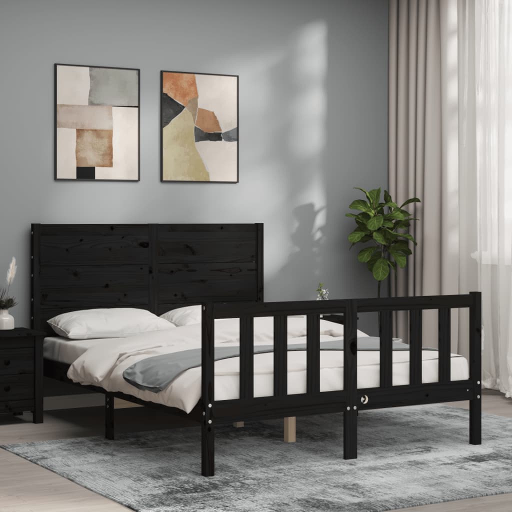 vidaXL Estructura de cama con cabecero madera maciza negro 120x200 cm