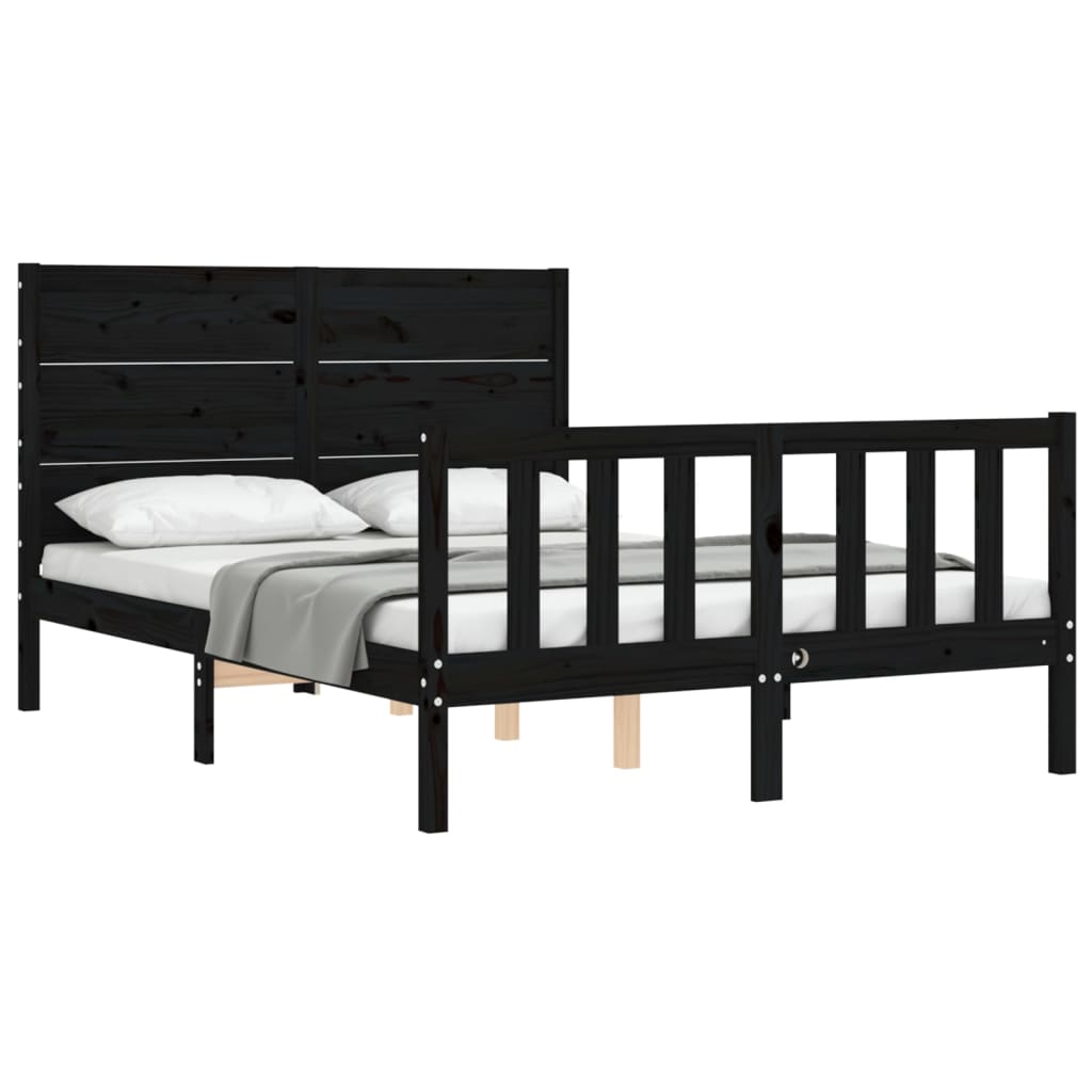 vidaXL Estructura de cama con cabecero madera maciza negro 120x200 cm