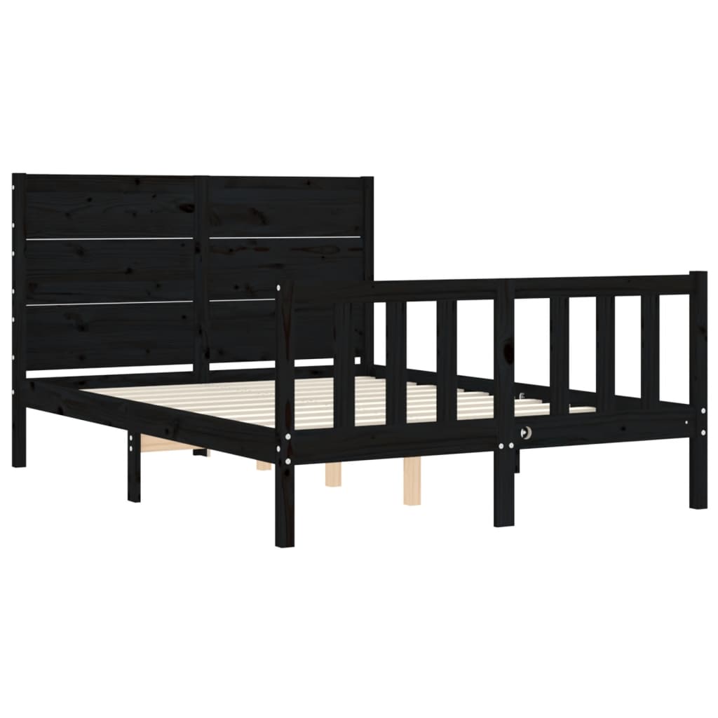 vidaXL Estructura de cama con cabecero madera maciza negro 120x200 cm