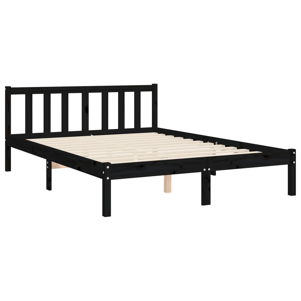 vidaXL Estructura de cama con cabecero madera maciza negro 120x200 cm