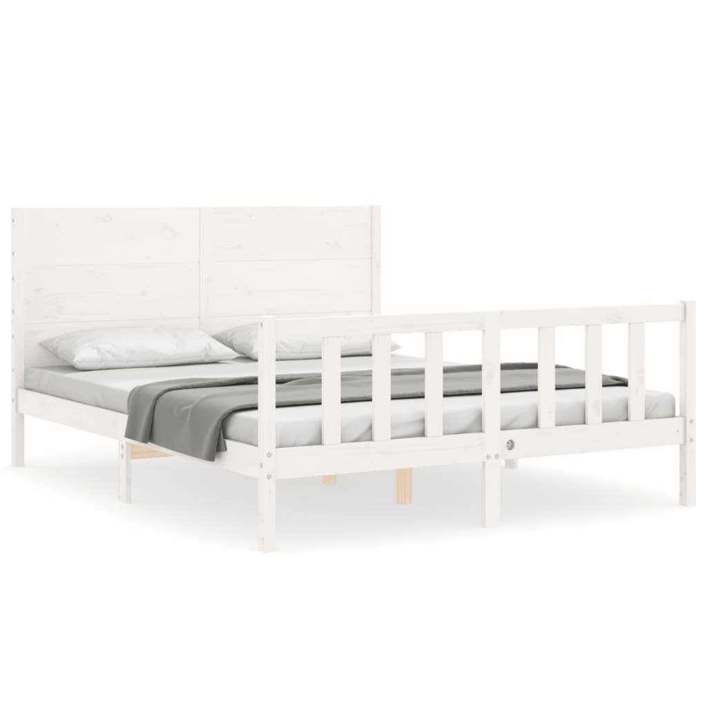 vidaXL Estructura de cama matrimonio con cabecero madera maciza blanco