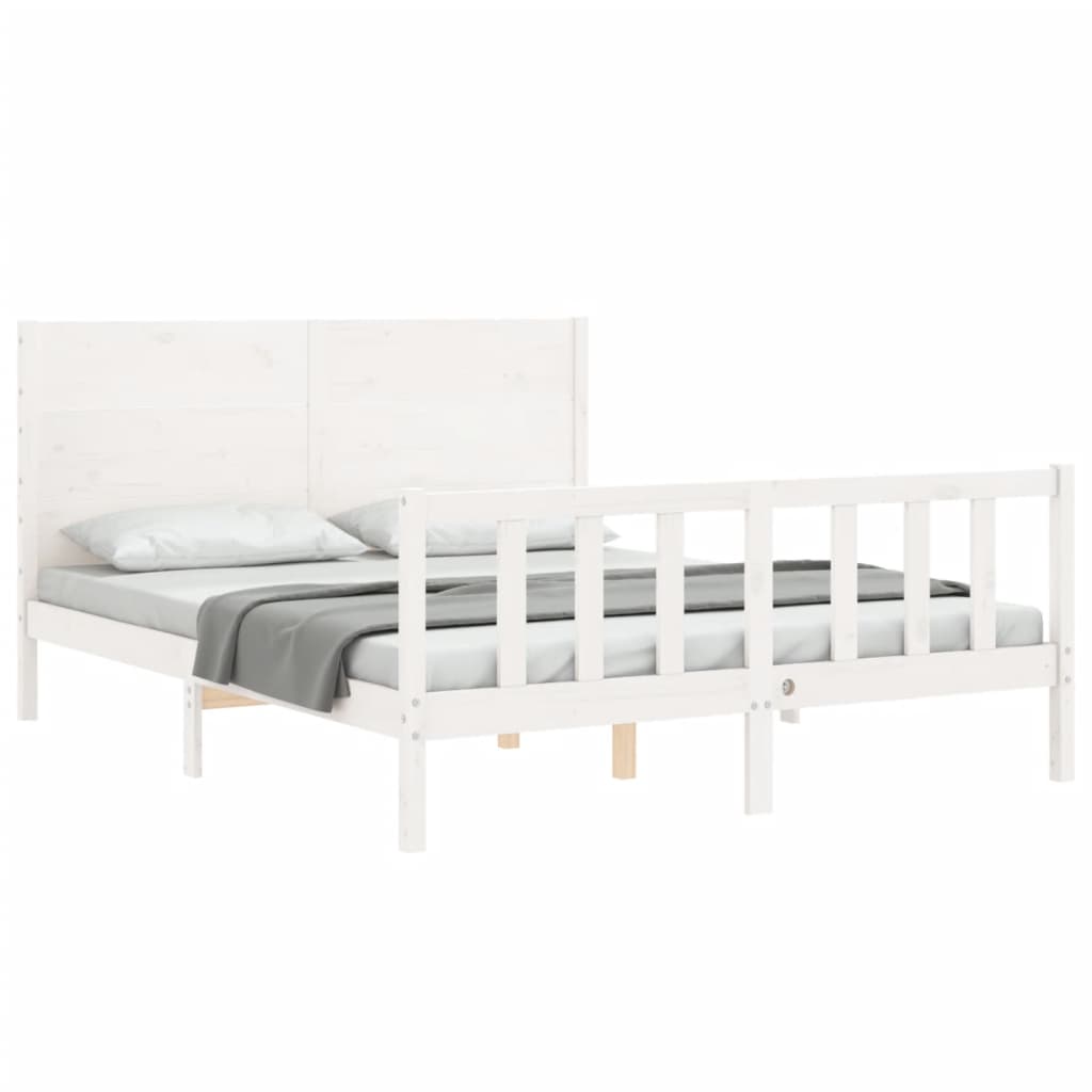 vidaXL Estructura de cama matrimonio con cabecero madera maciza blanco