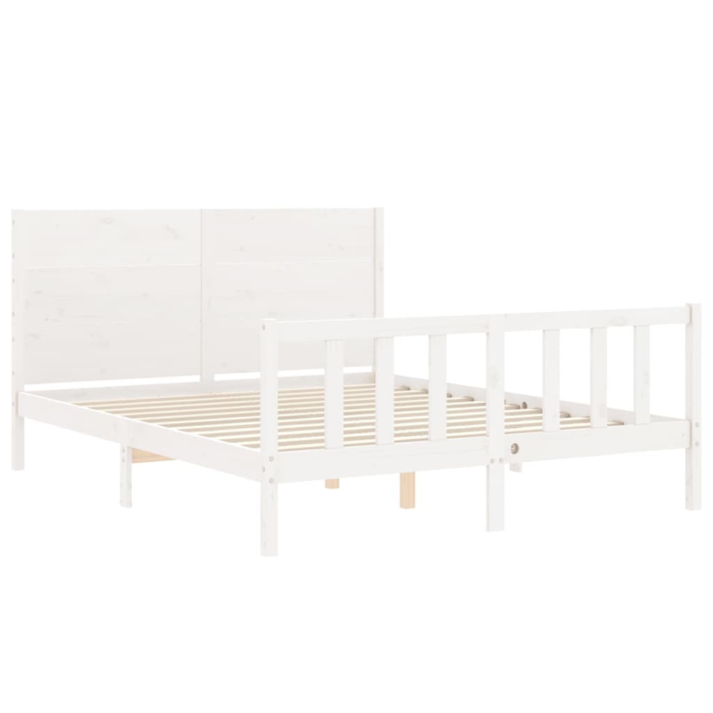 vidaXL Estructura de cama matrimonio con cabecero madera maciza blanco