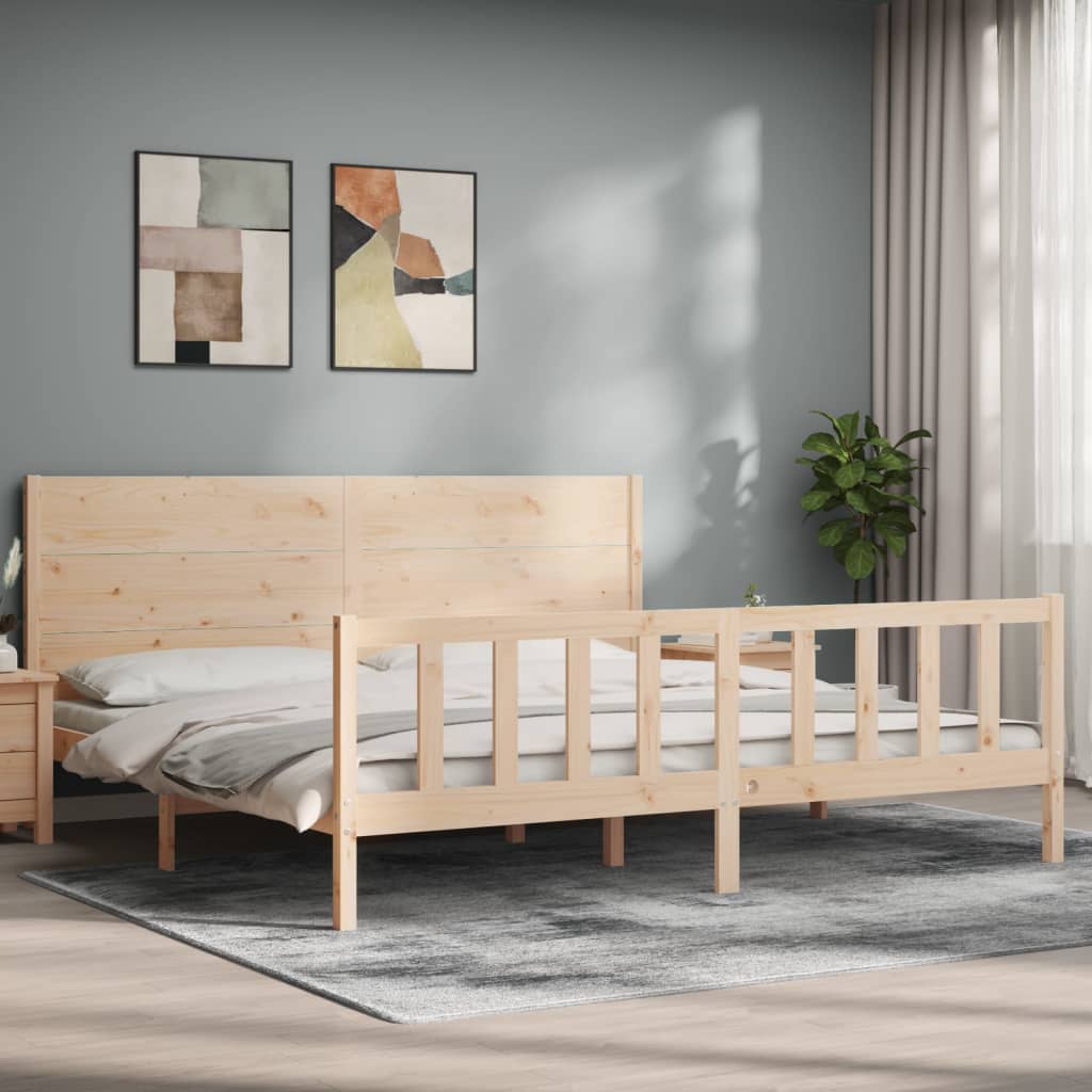 vidaXL Estructura de cama de matrimonio con cabecero madera maciza