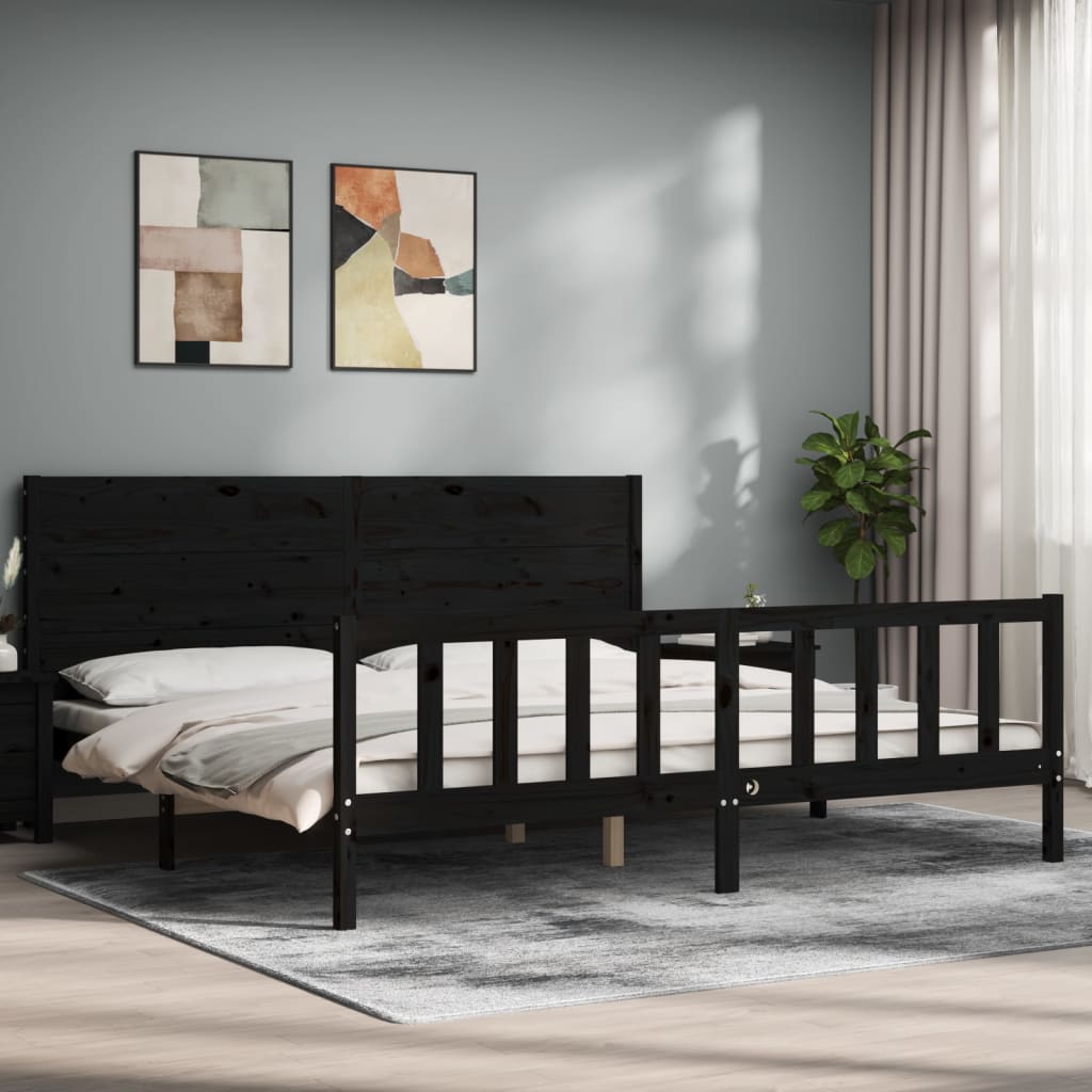 vidaXL Estructura de cama con cabecero madera maciza negro 200x200 cm