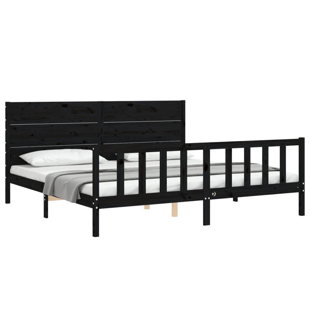 vidaXL Estructura de cama con cabecero madera maciza negro 200x200 cm