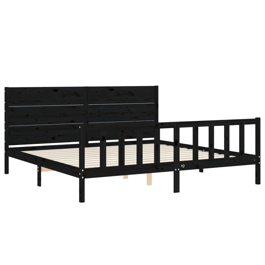 vidaXL Estructura de cama con cabecero madera maciza negro 200x200 cm