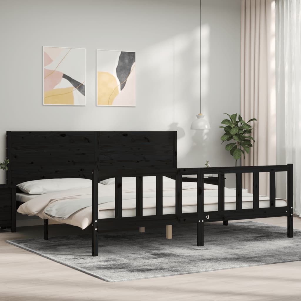 vidaXL Estructura de cama con cabecero madera maciza negro 200x200 cm