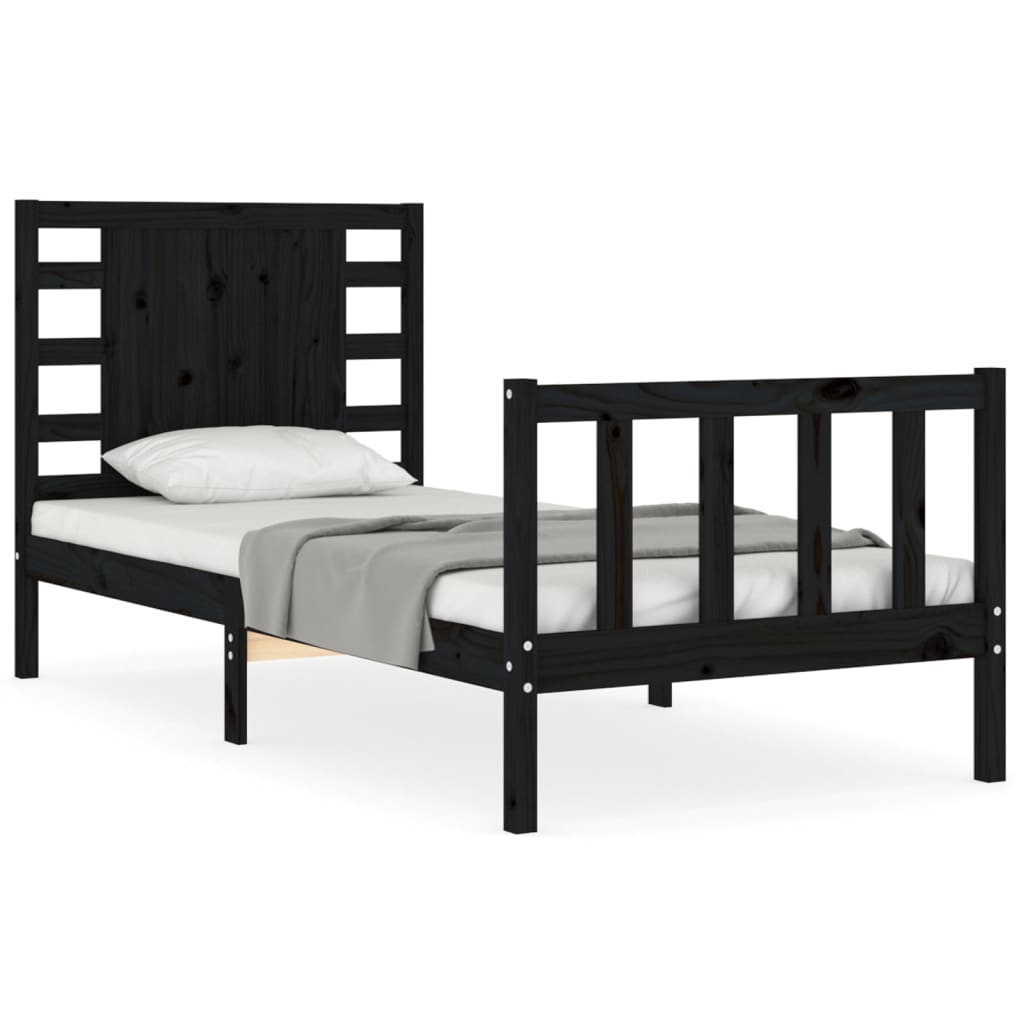 vidaXL Estructura de cama individual con cabecero madera maciza negro