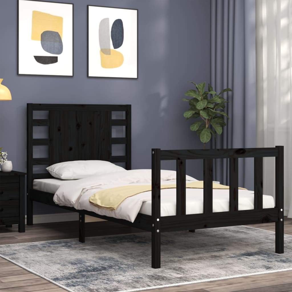 vidaXL Estructura de cama individual con cabecero madera maciza negro